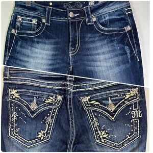 Miss Me Women's Dark Blue Embellished Flare Cut Jeans Sz 29